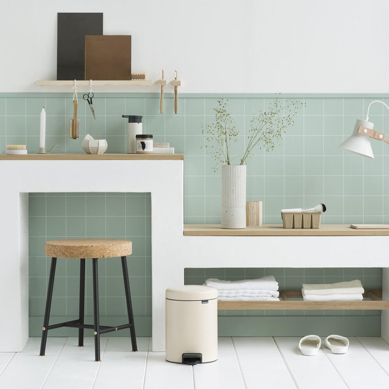 Brabantia Pedal bin newicon, 5 litre, plastic bucket almond