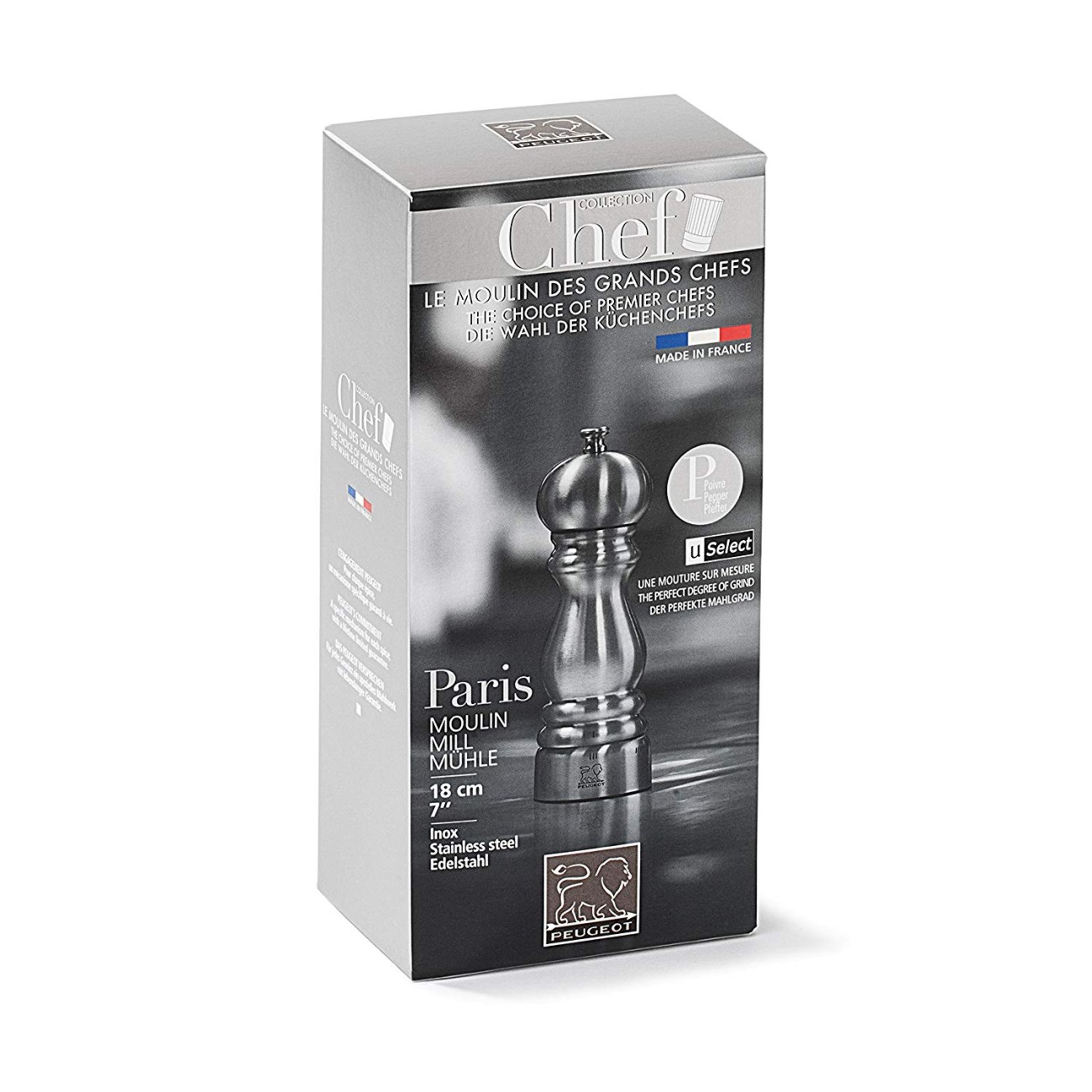 Peugeot Μύλος πιπεριού stainless steel, u'select 6x6x18 cm σειρά Paris St-Steel