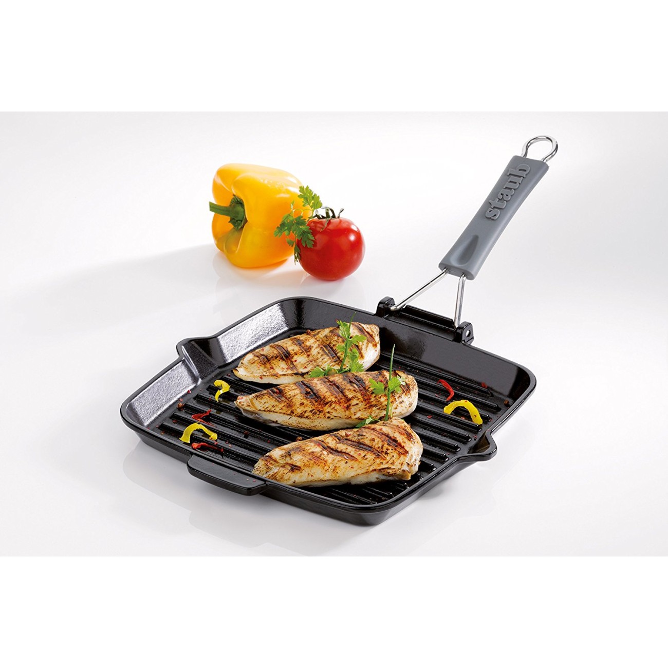 Staub Grill τετράγωνο μαύρο με χερούλι σιλικόνης 24x24x3,4 cm